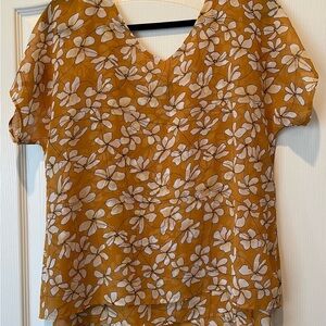 Floral V-Neck Blouse - Mustard